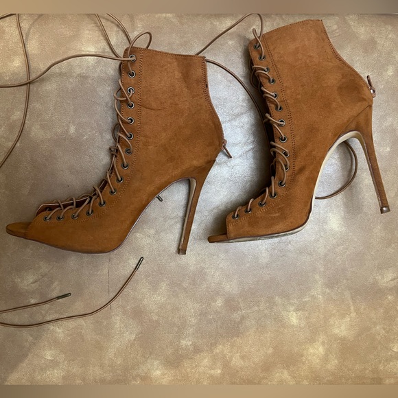Liliana Brown Suede Lace Up Booties - Picture 10 of 16